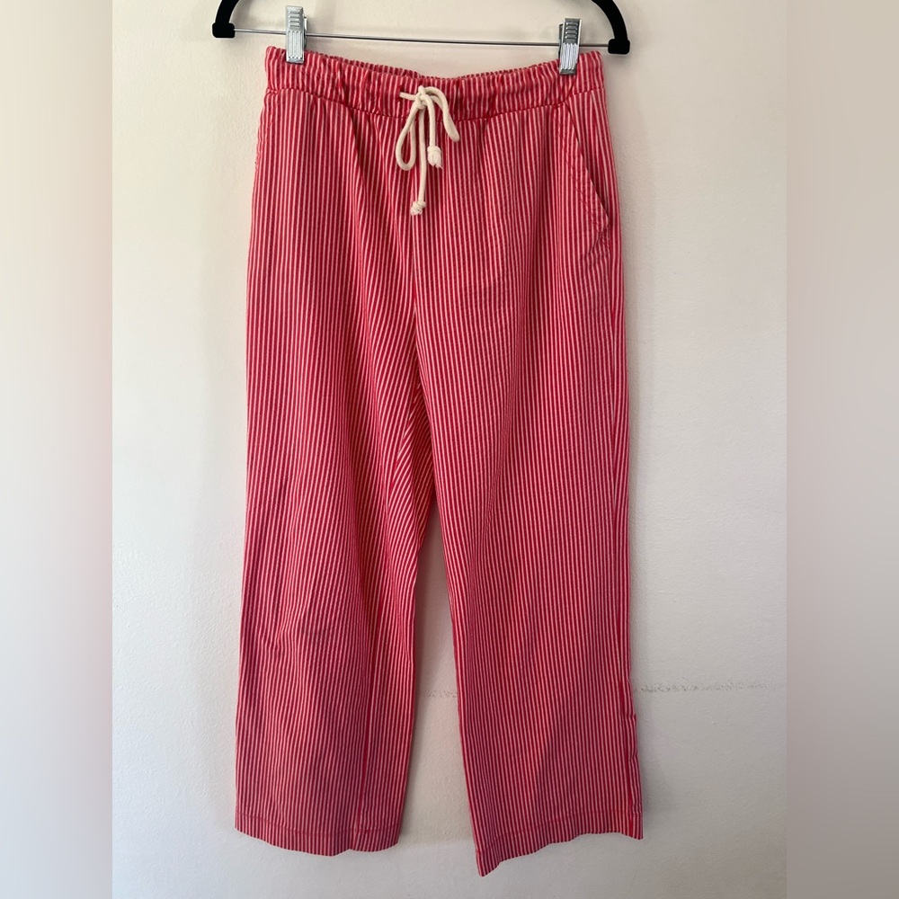J.‎ Crew Red & White Striped Pull-On Wide Leg Seersucker Ankle Pants Size XS